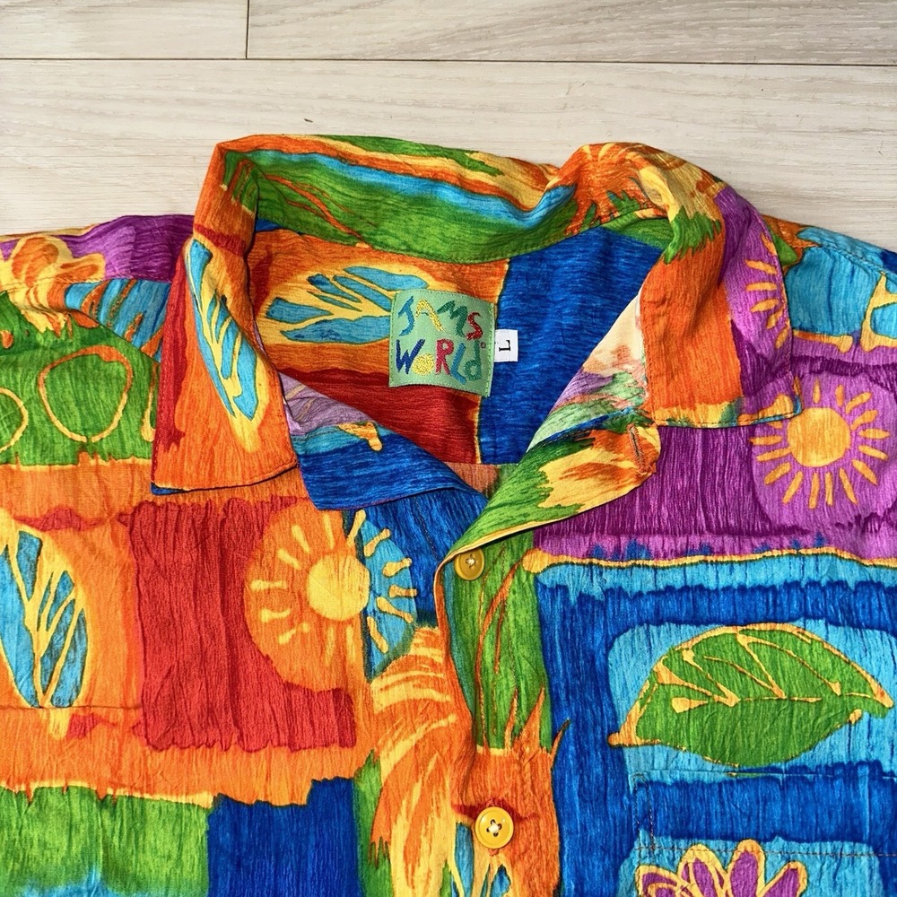 Vintage JAMS WORLD Rayon Button Up Shirt Men's L VIBRANT FLORAL Trisha - Picture 4 of 8